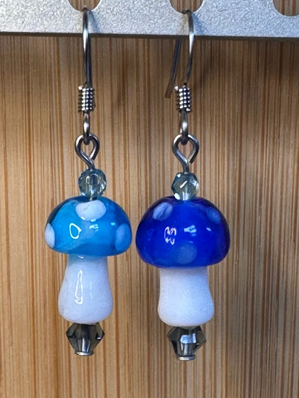 Sweet mini Blues Mushroom Earrings with Crystal details by Shanstones Designs